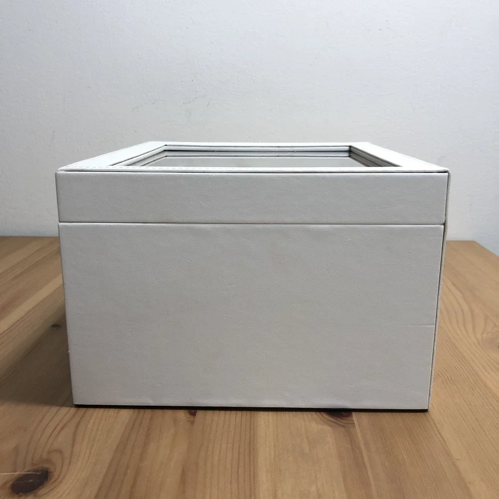 SONGMICS Jewelry Box Glass Lid 3-Layer Organizer 2 Drawers White Gold
